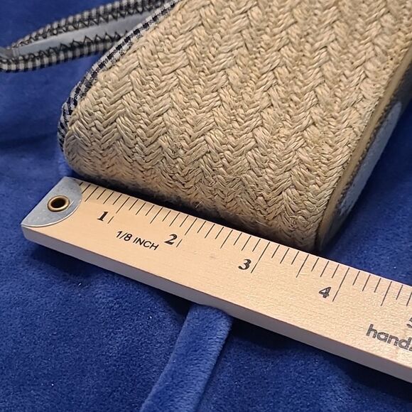 Bongo sz 8.5 dreamer 1 blk/WHT gingham fabric upper wedge open toe sa dle/shoe - Picture 8 of 9